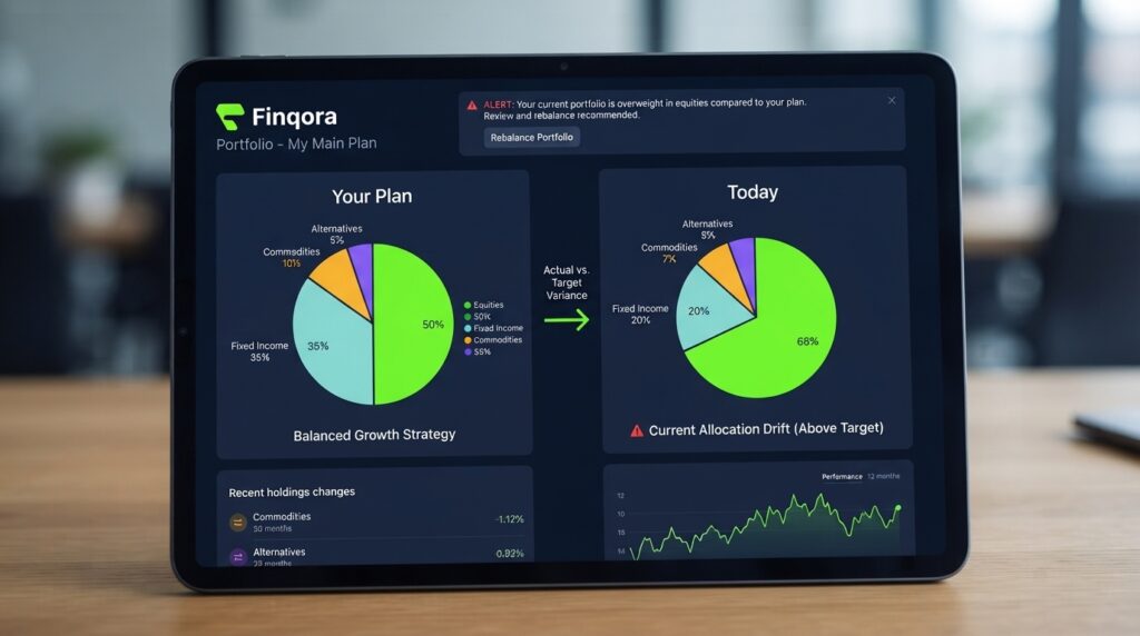 calculating portfolio risk using allocation drift detection on Finqora dashboard