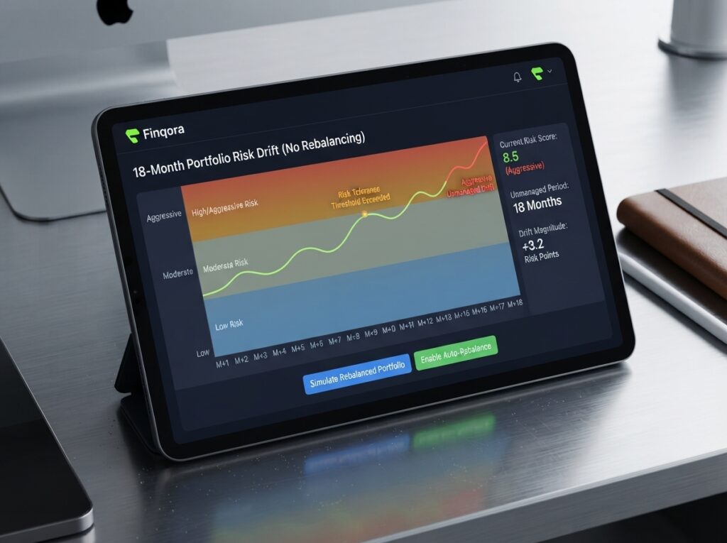 Portfolio risk level increasing over time due to allocation drift shown on investment tracking dashboard